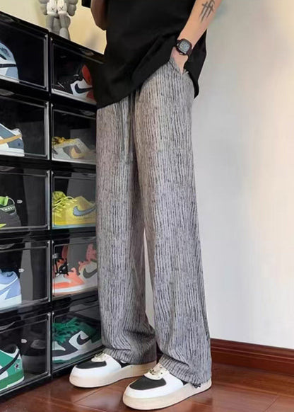 Unique Grey Oversized Print Cotton Pants Clothing Spring