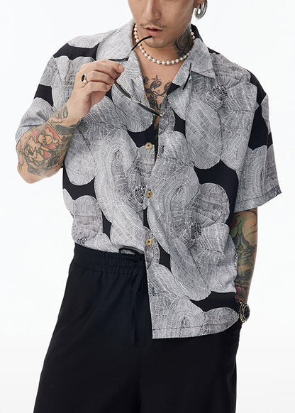 Unique Grey Peter Pan Collar Original Design Cotton Shirt Summer