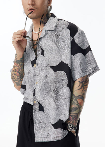Unique Grey Peter Pan Collar Original Design Cotton Shirt Summer