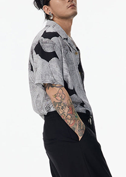 Unique Grey Peter Pan Collar Original Design Cotton Shirt Summer