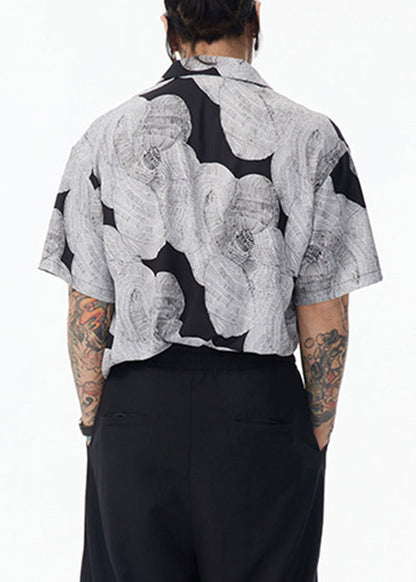 Unique Grey Peter Pan Collar Original Design Cotton Shirt Summer