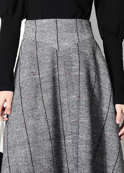 Unique Grey Plaid Woolen a Line Skirts Spring