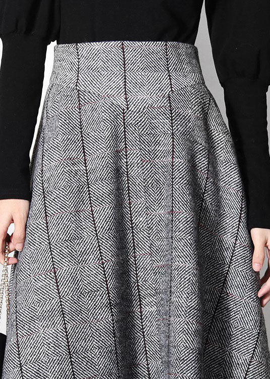 Unique Grey Plaid Woolen a Line Skirts Spring