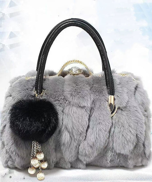 Unique Grey Versatile the Rabbit Wool Tote Handbag