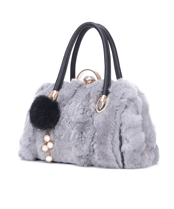 Unique Grey Versatile the Rabbit Wool Tote Handbag