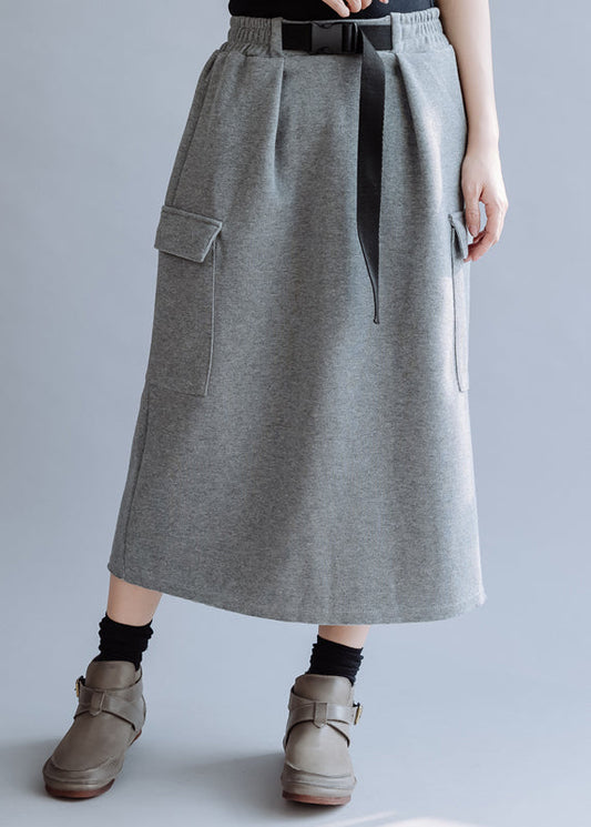 Unique Grey High Waist Pockets Skirts Spring