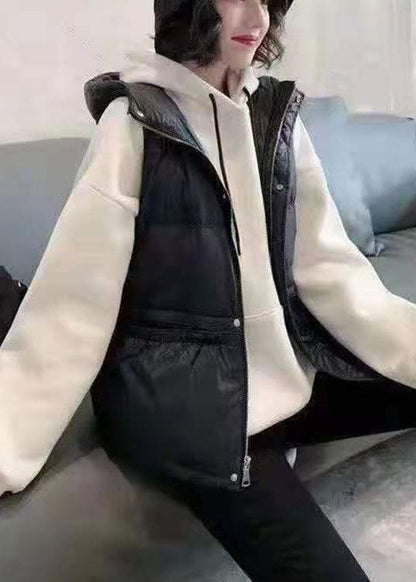 Unique Khaki Hooded Pockets Winter Sleeveless Puffer Vest