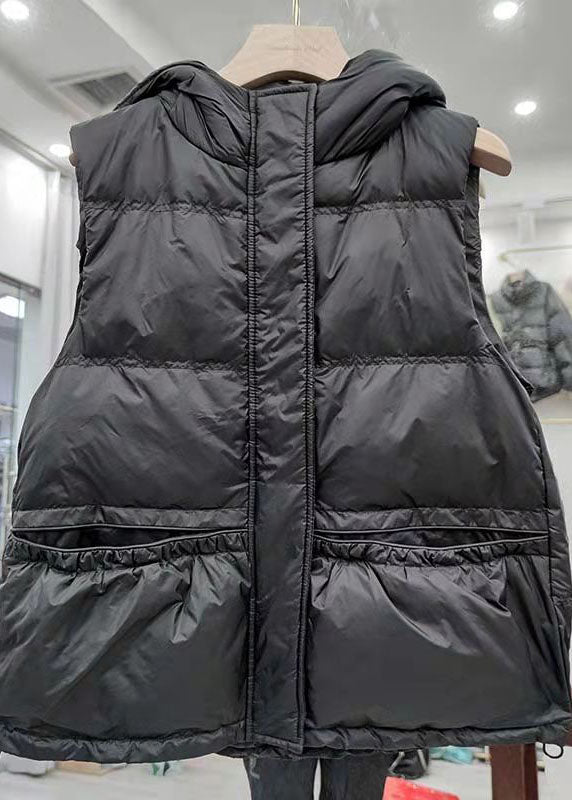 Unique Khaki Hooded Pockets Winter Sleeveless Puffer Vest
