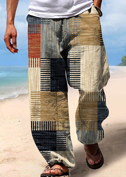 Unique Khaki Plaid High Waist Cotton Pants Summer