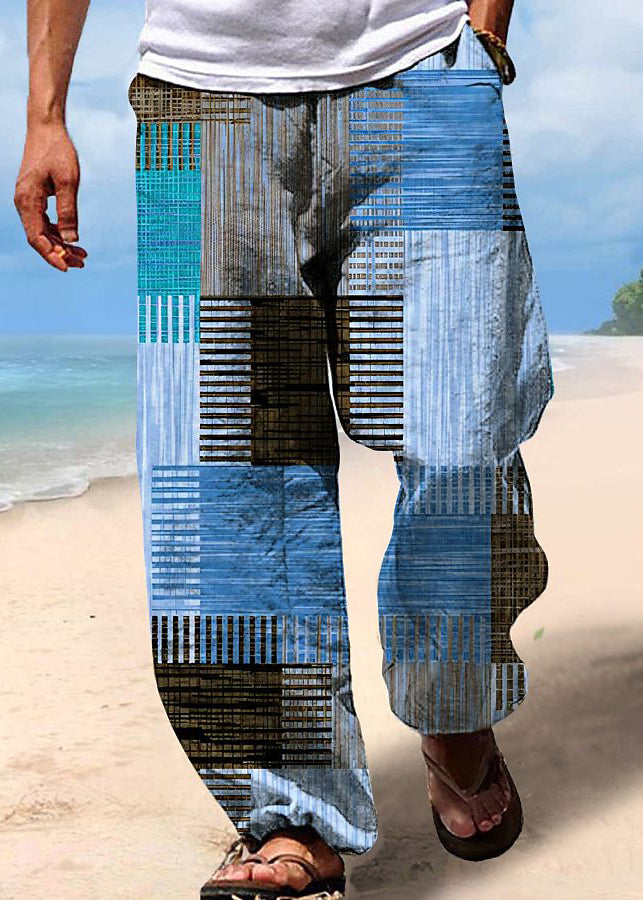 Unique Khaki Plaid High Waist Cotton Pants Summer