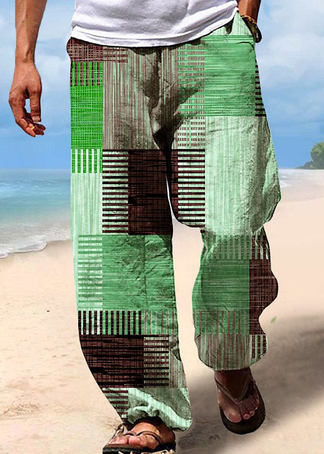 Unique Khaki Plaid High Waist Cotton Pants Summer