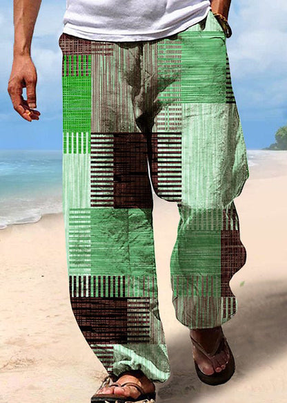 Unique Khaki Plaid High Waist Cotton Pants Summer