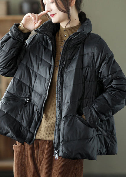 Unique Khaki Stand Collar Pockets Winter Down Coats