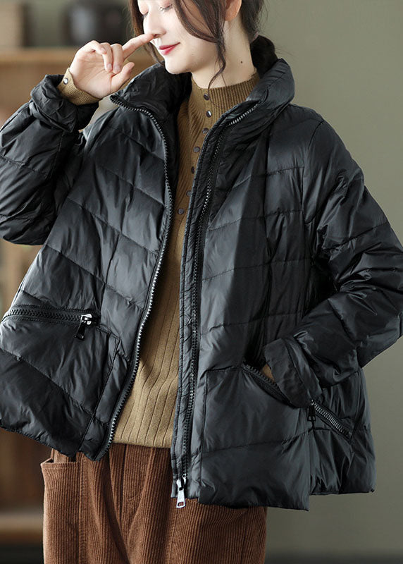 Unique Khaki Stand Collar Pockets Winter Down Coats