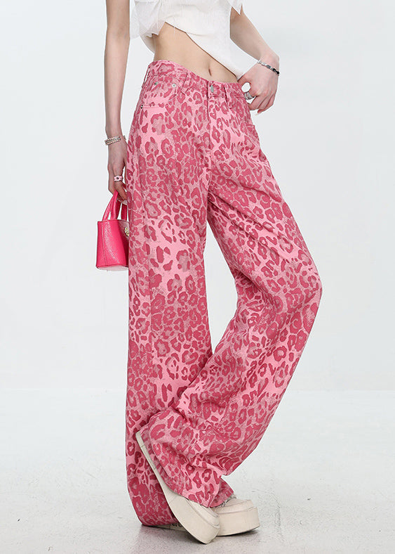 Unique Leopard Pockets High Waist Denim Pants Fall