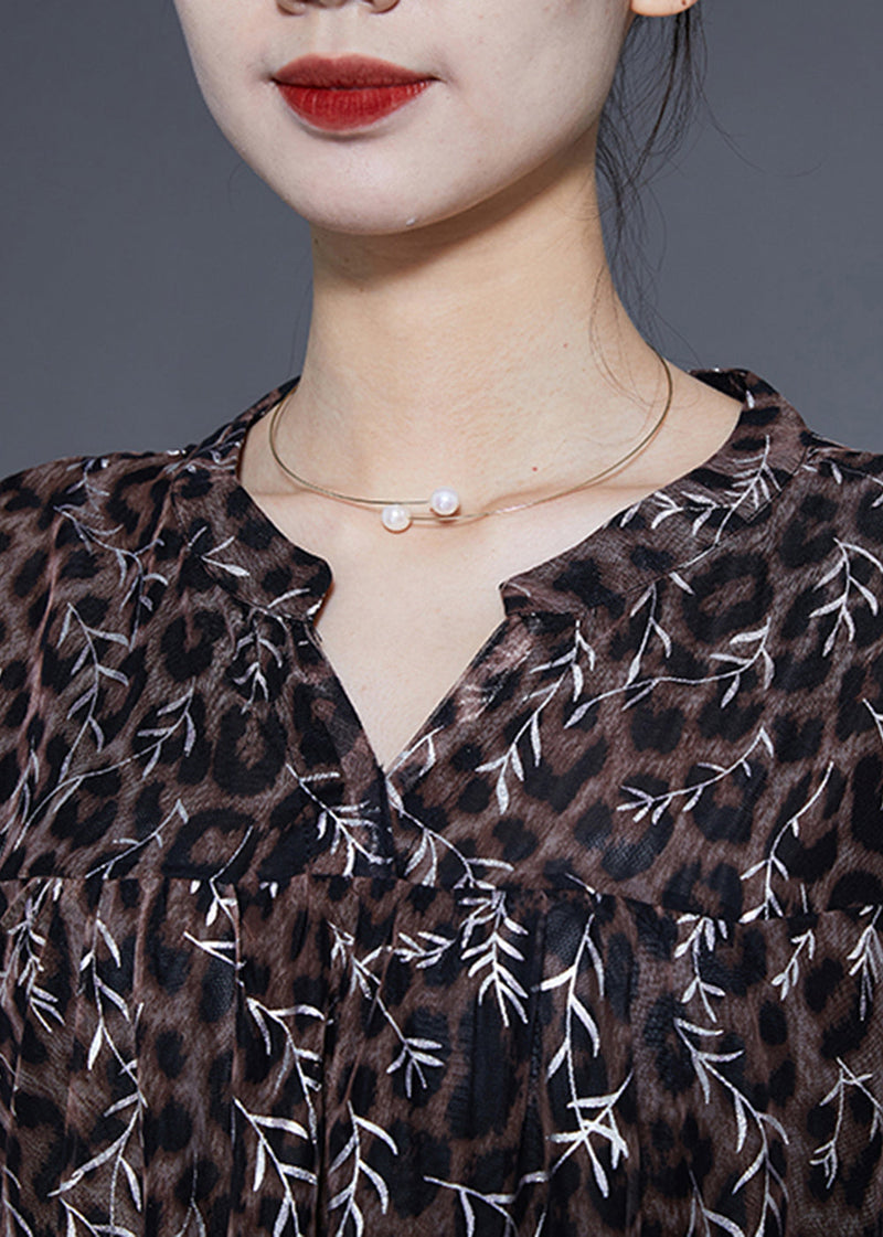 Unique Leopard Print Hollow Out Chiffon a Line Dress Summer