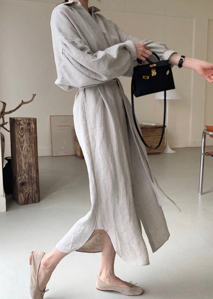Unique Light Grey Peter Pan Collar Side Open Shirts Dress Spring
