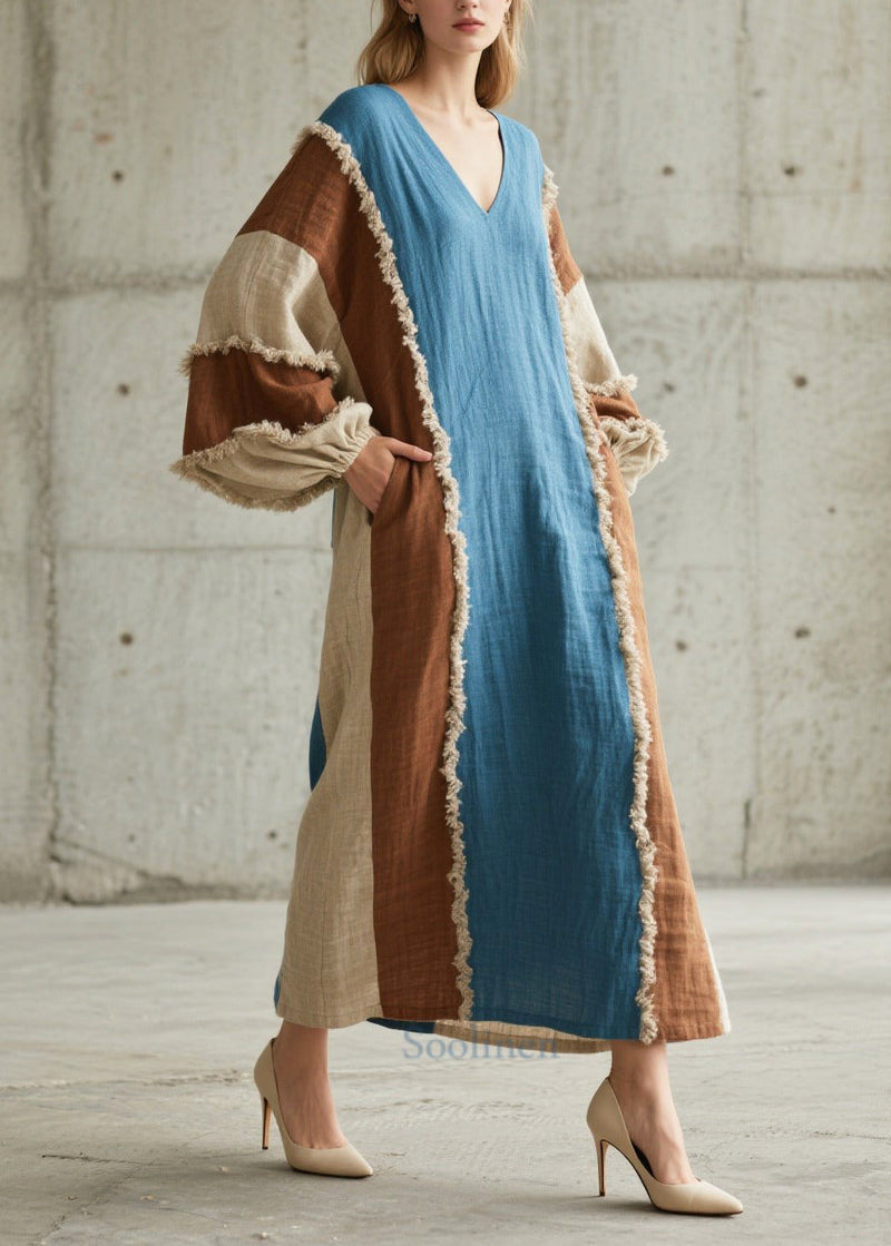 Unique Mixed Color Oversized Patchwork Faux Fur Dress Fall