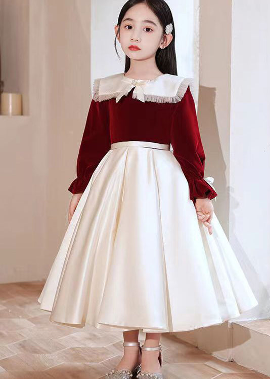 Unique Mulberry Ruffled Patchwork Warm Fleece Kids Dress Winter