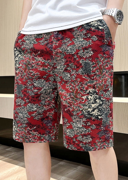 Unique Navy Print Elastic Waist Cotton Shorts Summer