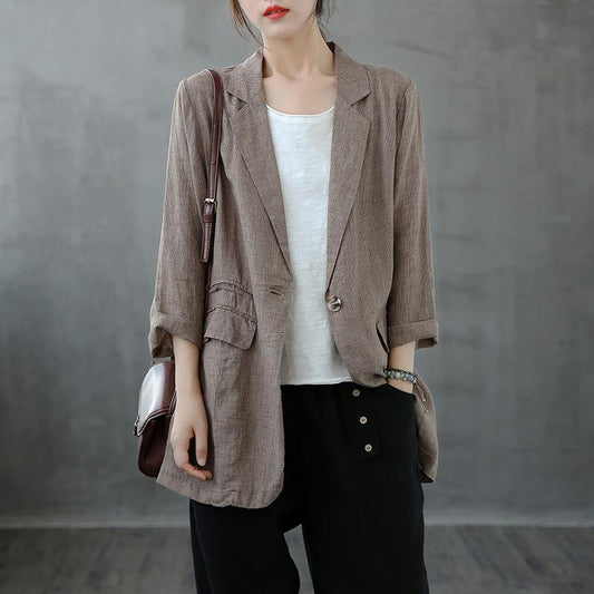 Unique Notched Pockets Blouse Wardrobes Khaki Plaid Blouse