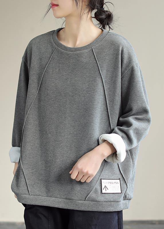 Unique O Neck Patchwork Spring Clothes For Women Fabrics Gray Blouse