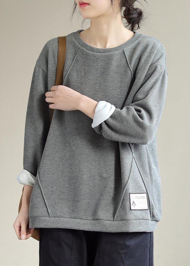 Unique O Neck Patchwork Spring Clothes For Women Fabrics Gray Blouse
