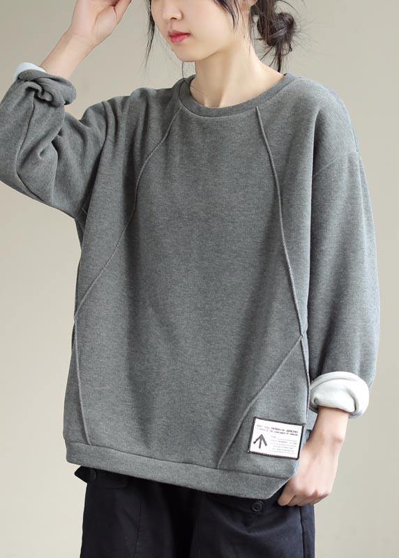 Unique O Neck Patchwork Spring Clothes For Women Fabrics Gray Blouse