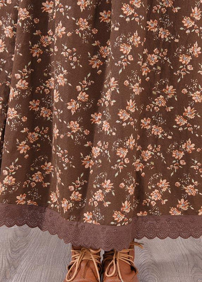 Unique O Neck Patchwork Spring Quilting Clothes Sewing Chocolate Print Loose Dress