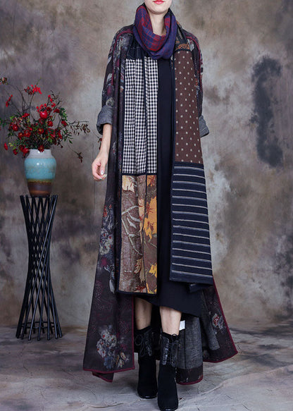 Unique O-neck Print Button Fall Coats