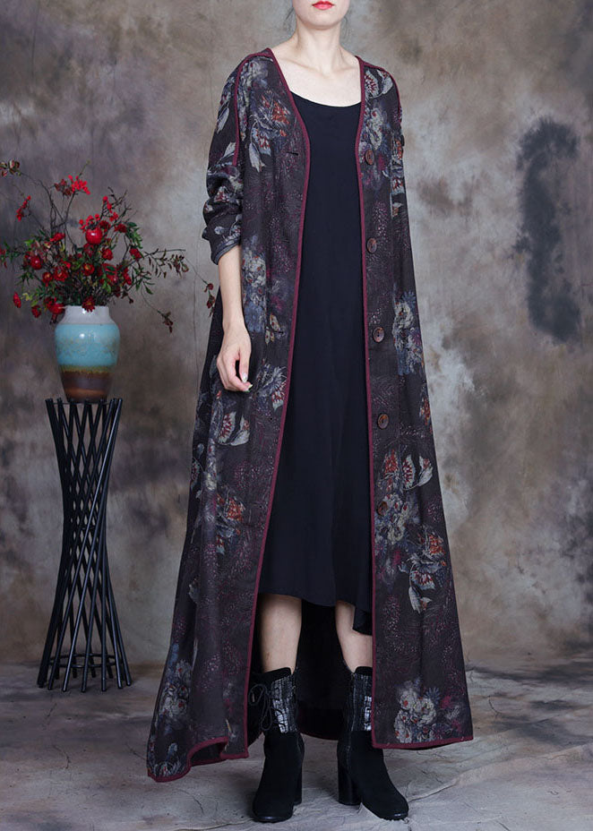 Unique O-neck Print Button Fall Coats
