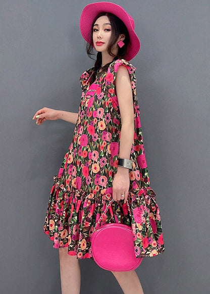 Unique O-neck Print Wrinkled Mid Dresses Short Sleeve