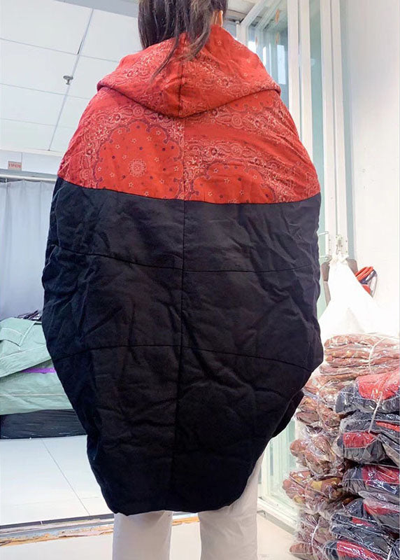 Unique Orange Loose Bat Wing Sleeve Patchwork Winter Cotton Coat