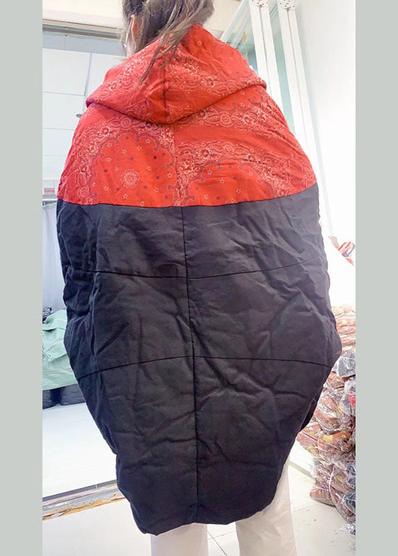 Unique Orange Loose Bat Wing Sleeve Patchwork Winter Cotton Coat