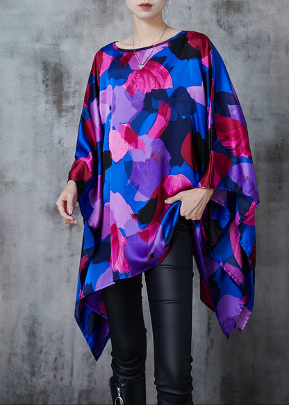 Unique Oversized Print Silk Long Smock Batwing Sleeve