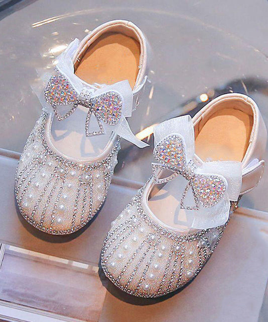 Unique Pearl Zircon Kids Buckle Strap Flat Feet Shoes