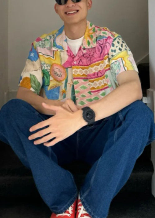 Unique Peter Pan Collar Button Print Cotton Shirts Summer