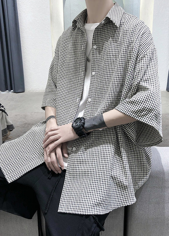 Unique Peter Pan Collar Plaid Button Cotton Shirts Summer