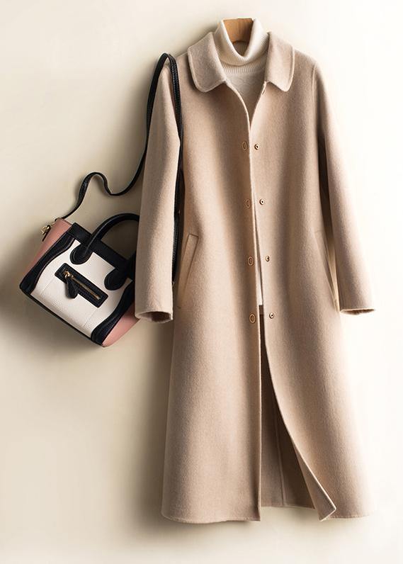 Unique Peter Pan Collar Pockets Fine Trench Coat Brown Daily Woolen Coats