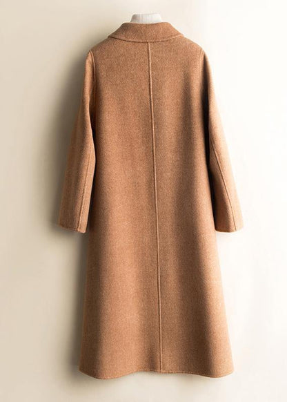 Unique Peter Pan Collar Pockets Fine Trench Coat Brown Daily Woolen Coats
