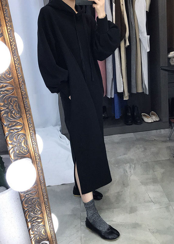 Unique Pink Hooded Side Open Warm Fleece Sweatshirts Dress Winter