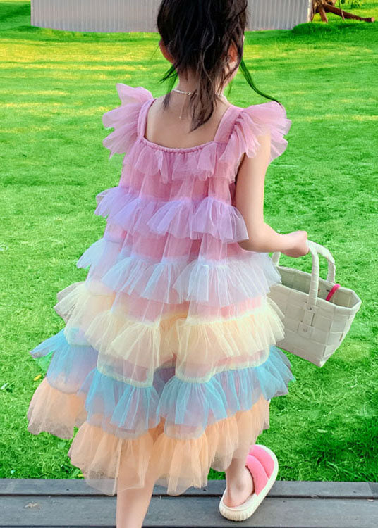 Unique Pink Ruffled Layered Patchwork Tulle Baby Dress Sleeveless