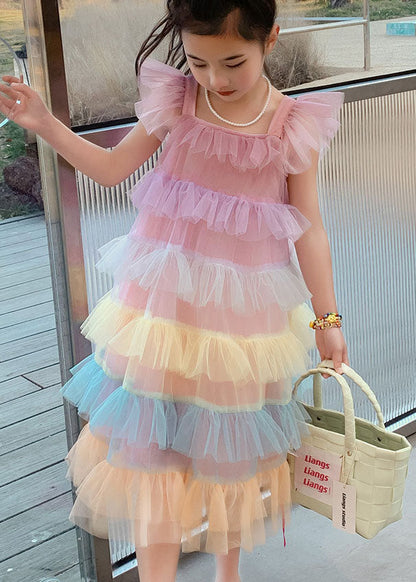 Unique Pink Ruffled Layered Patchwork Tulle Baby Dress Sleeveless