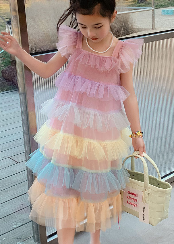Unique Pink Ruffled Layered Patchwork Tulle Baby Dress Sleeveless