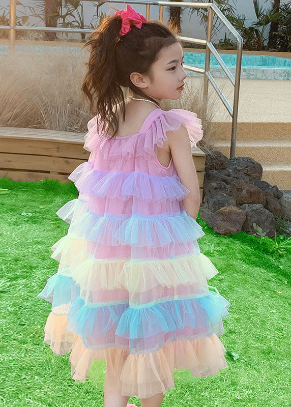 Unique Pink Ruffled Layered Patchwork Tulle Baby Dress Sleeveless