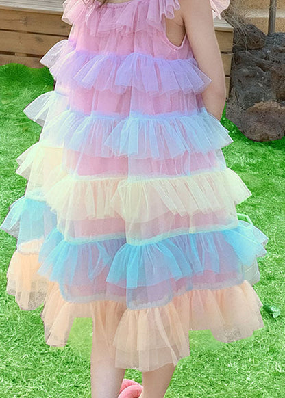 Unique Pink Ruffled Layered Patchwork Tulle Baby Dress Sleeveless