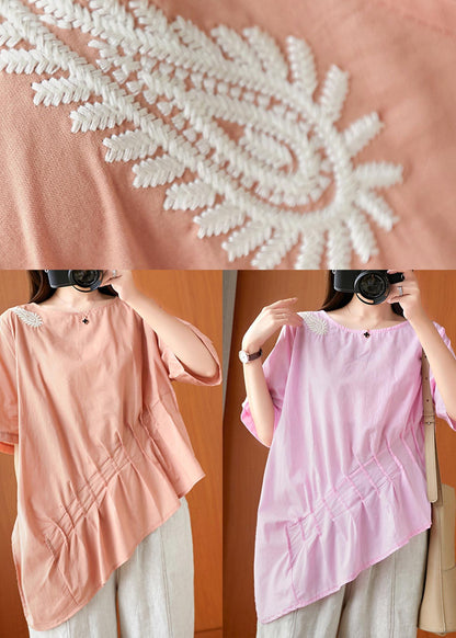 Unique Pink Asymmetrical Design Linen Summer Top