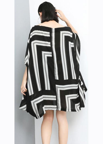 Unique Print Pullover Striped Chiffon Clothes Slash Neck Dress