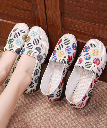 Unique Print Flat Shoes for Beige Linen Fabric