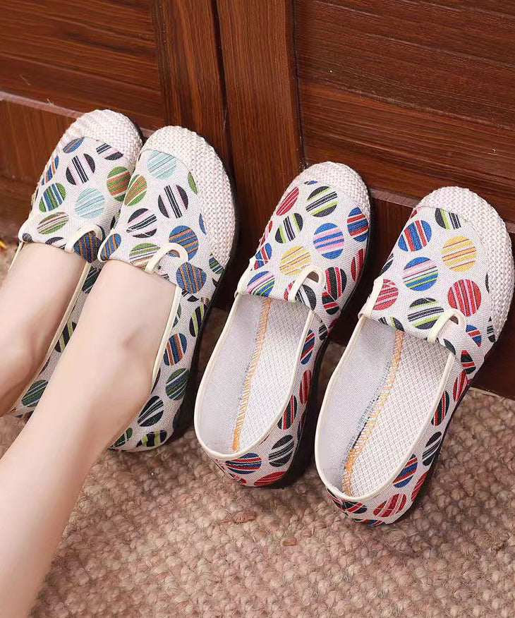 Unique Print Flat Shoes for Beige Linen Fabric